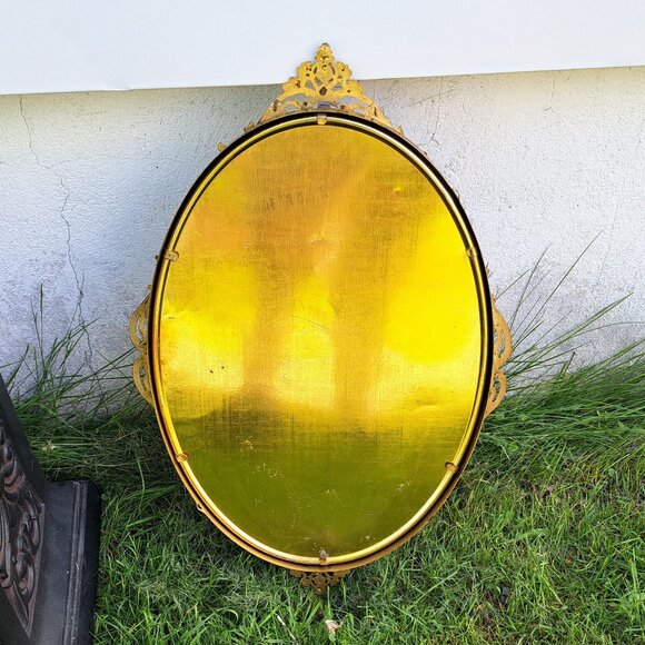 Antique Bubble Glass Brass Frame & Picture - Picture 9 of 11